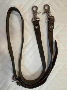 Olive Green Leather Adjustable Crossbody Bag Strap Silver Hardware VGUC